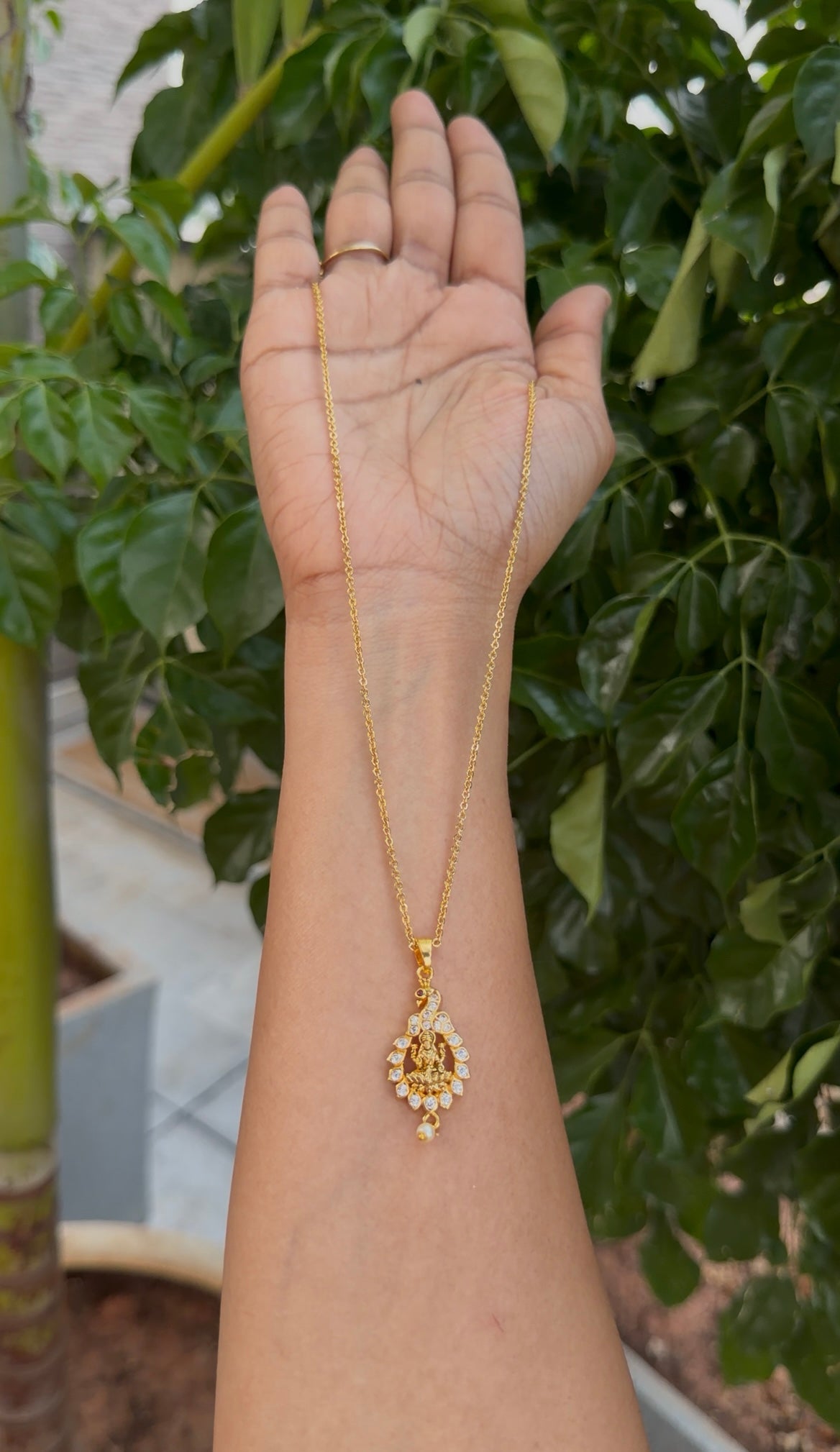 Beautiful Lakshmi devi pendant with chandraharam chain 18 inchs long