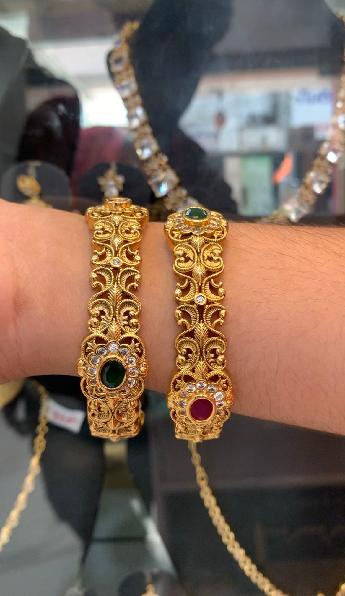 Beautiful gold polish multi color stone bangles