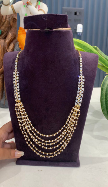 Beautiful CZ stones side lockets with pearls mala