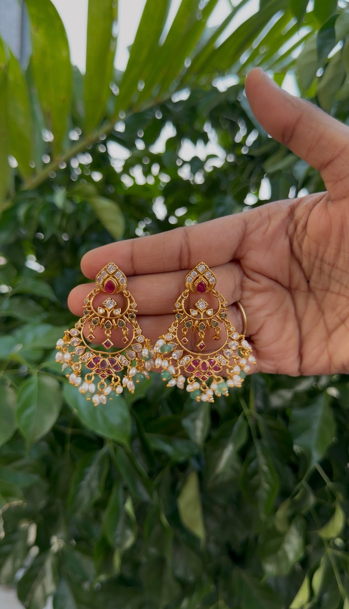 Beautiful multi stone Chandbali earrings with pushback