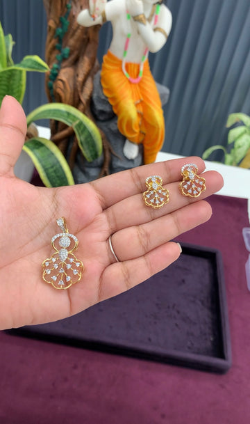 Beautiful white stones hangable pendant with pushback earrings