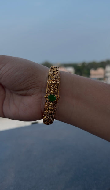 Beautiful Lakshmi devi & green stone openable bracelet