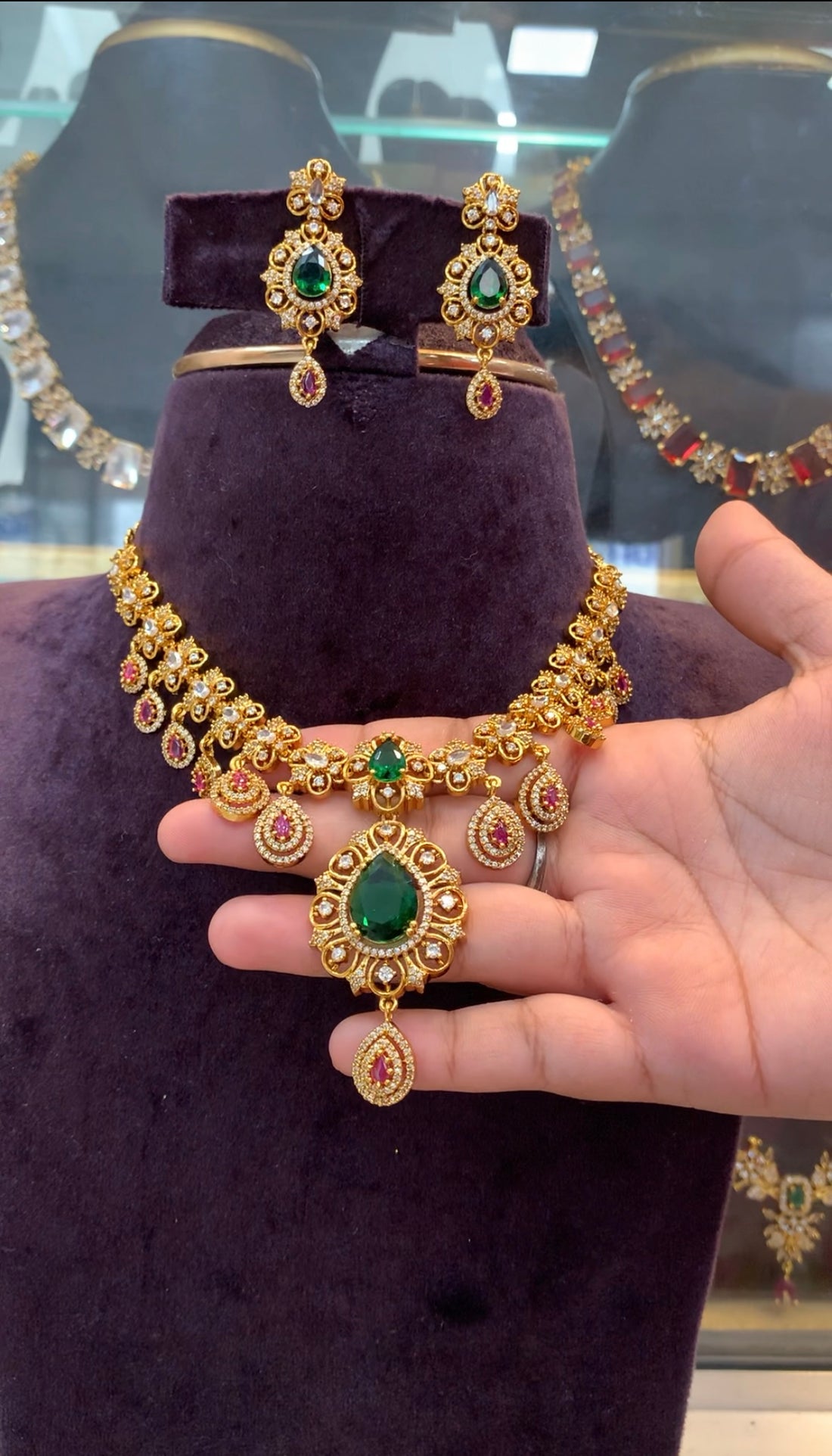 Beautiful multi color CZ stones necklace with pushback earrings