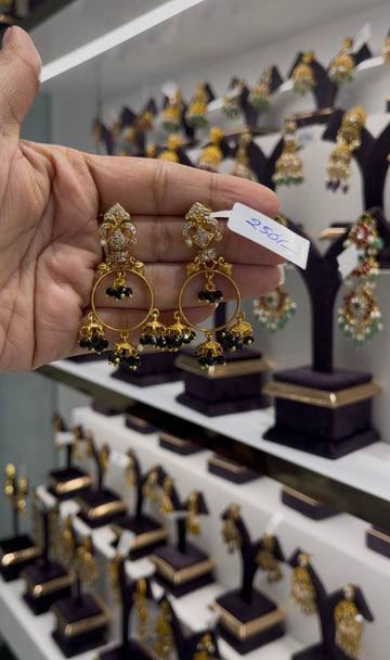 Beautiful Chandbali pushback earrings with black beads finishing