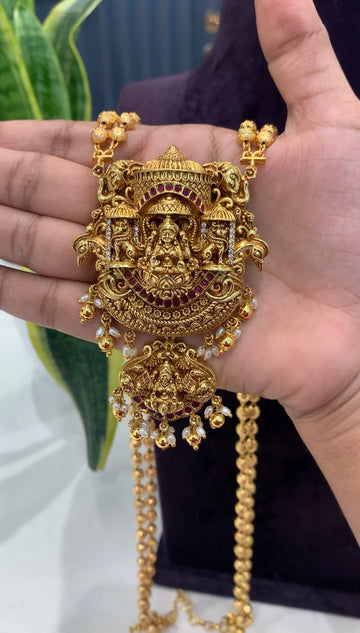 24inch Long gold bal chain with lakshmi idol locket