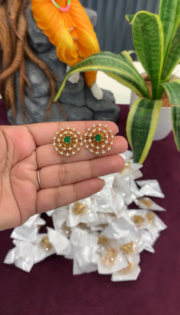 Beautiful green & white stones studs with pushback