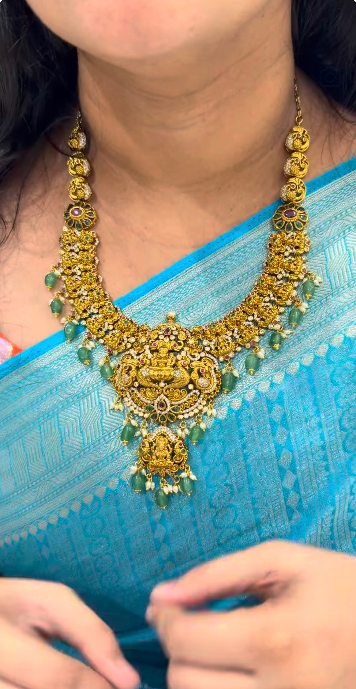 Beautiful Lakshmi devi multi stone mini necklace with screwback earrings