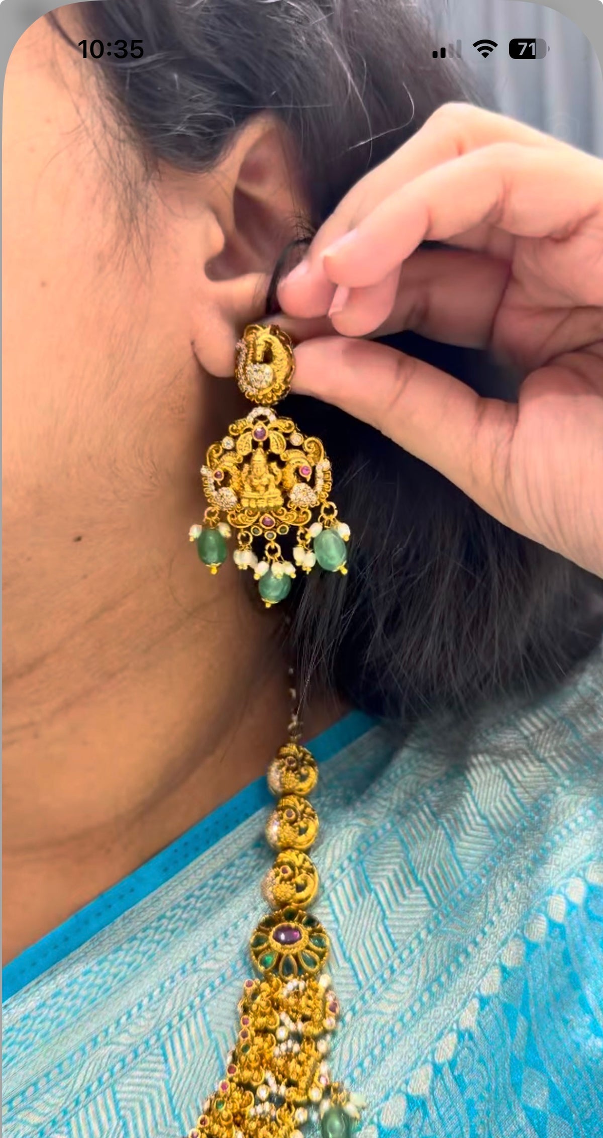 Beautiful Lakshmi devi multi stone mini necklace with screwback earrings