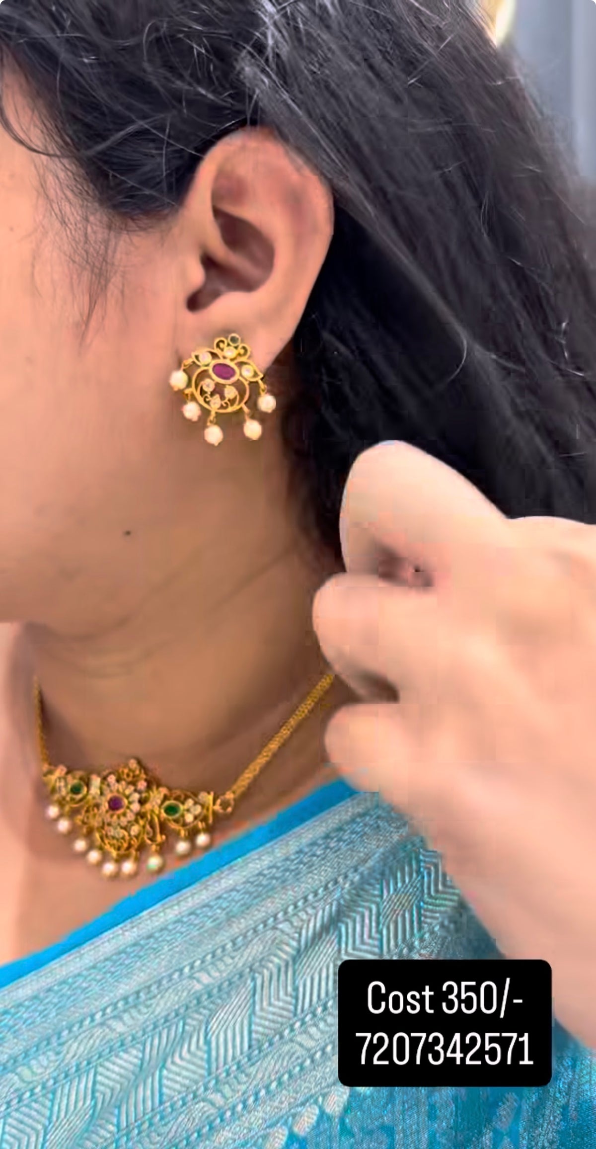 Beautiful multi color stone chocker with pushback earrings