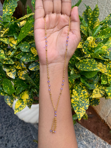 Beautiful handmaking purple color beads & chandraharam chain 18 inchs long