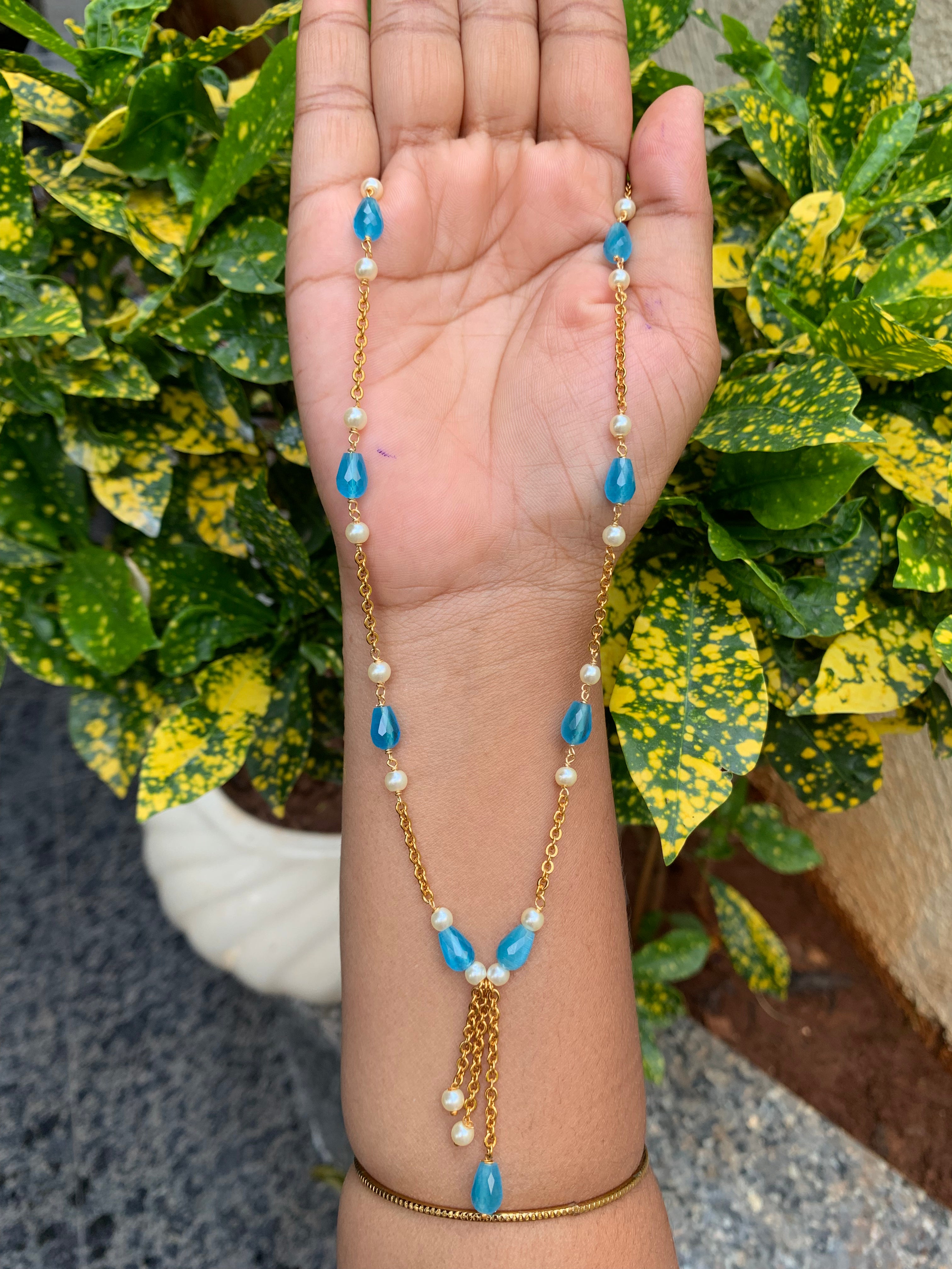 Beautiful simple handmaking chandraharam & beads chain 18 inchs long