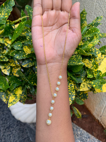 Beautiful simple handmaking pearl’s & chandraharam chain 18 inchs long