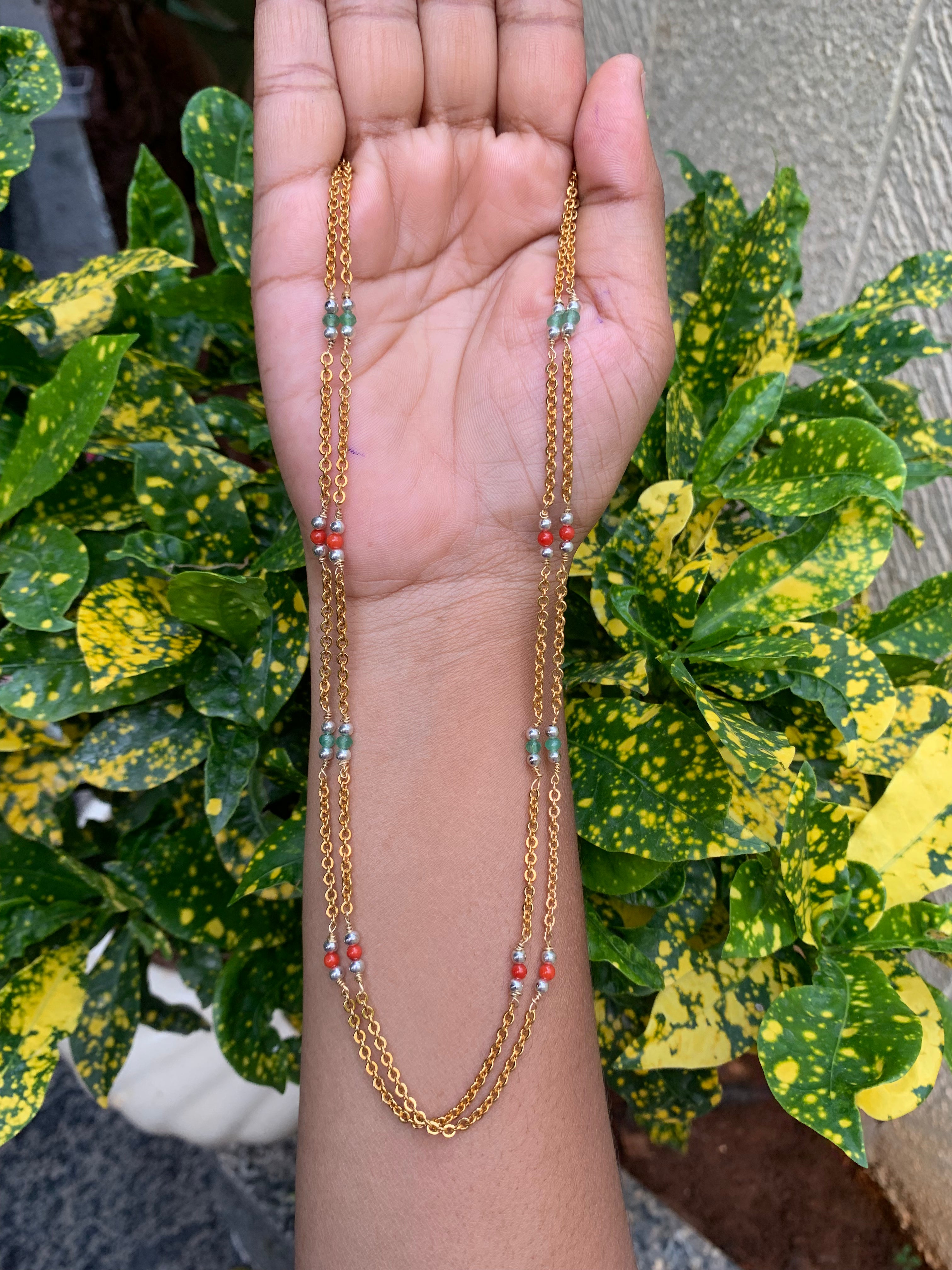 Beautiful simple handmaking 2 layers beads & chandraharam chain 18 inchs long