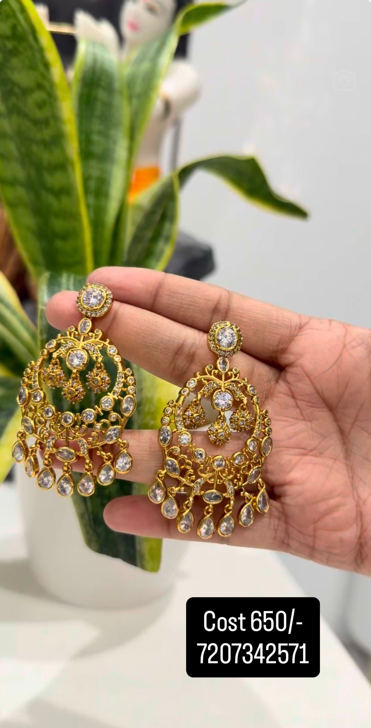 Beautiful CZ stones chanbali earrings with pushback