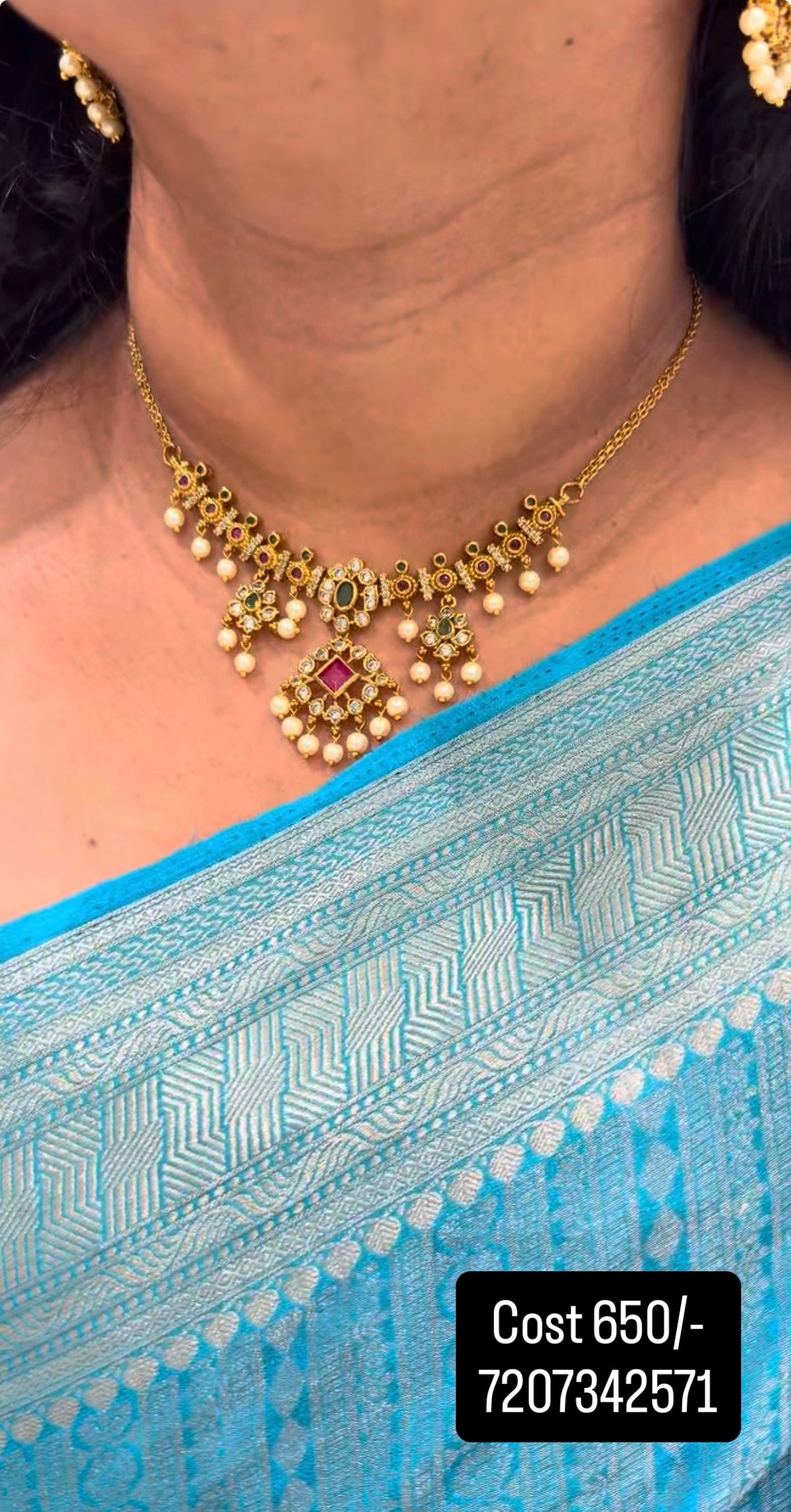 Beautiful simple multi stone necklace set with pushback earrings