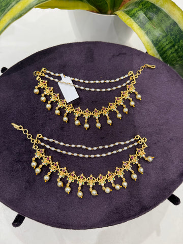 Beautiful multi stone champaswaralu with pearls finishing