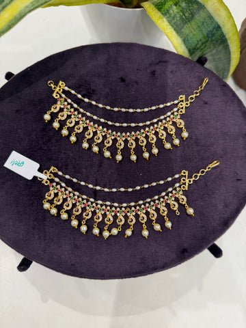 Beautiful peacock design multi stone champaswaralu with pearls finishing