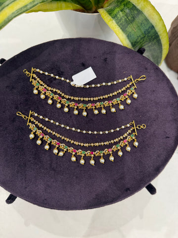 Beautiful  multi color 3 layers champaswaralu with pearls finishing