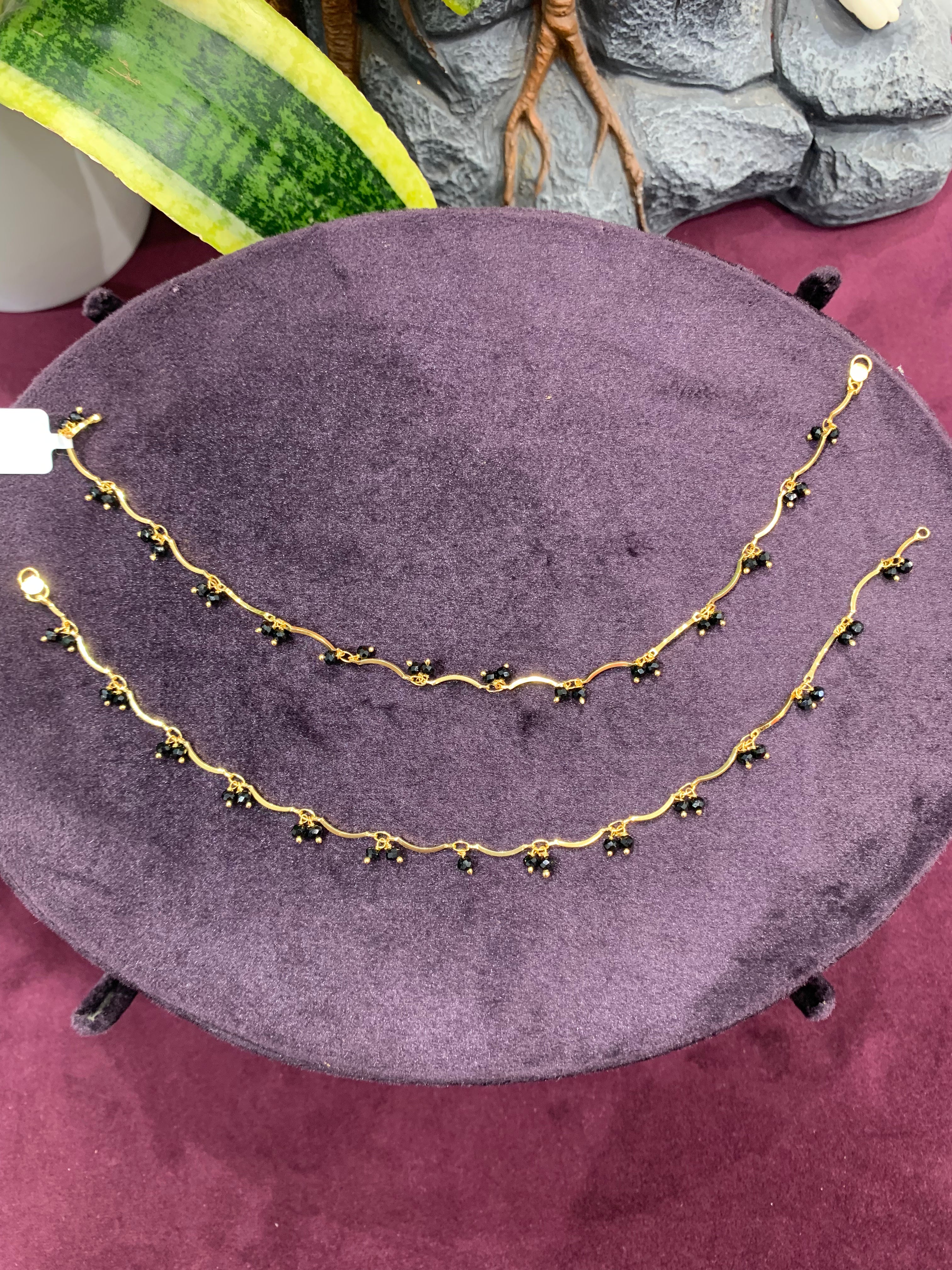 Beautiful trendy anklets with black crystal beads