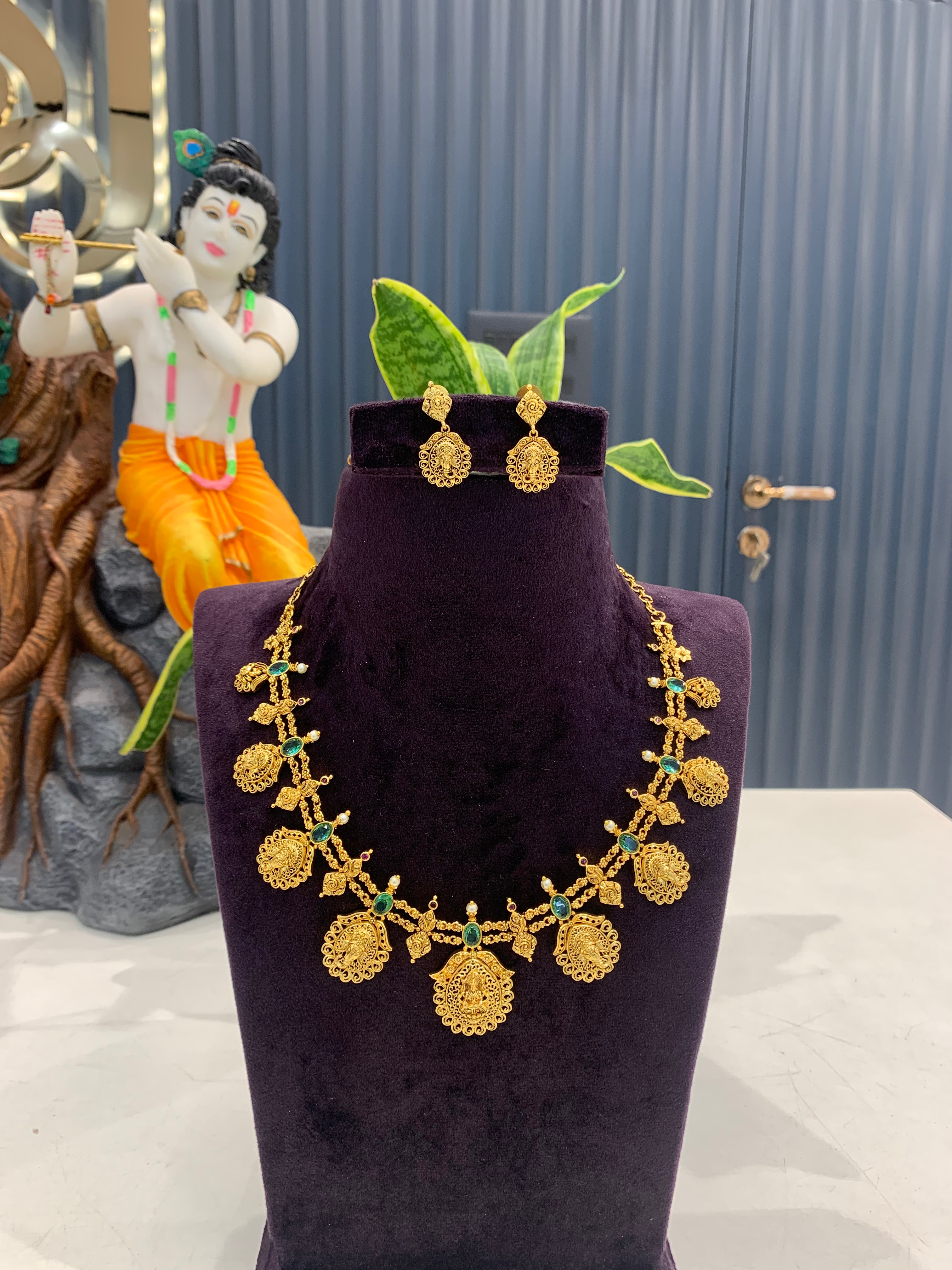 Beautiful lakshmi devi kasula model  necklace with pushback earrings
