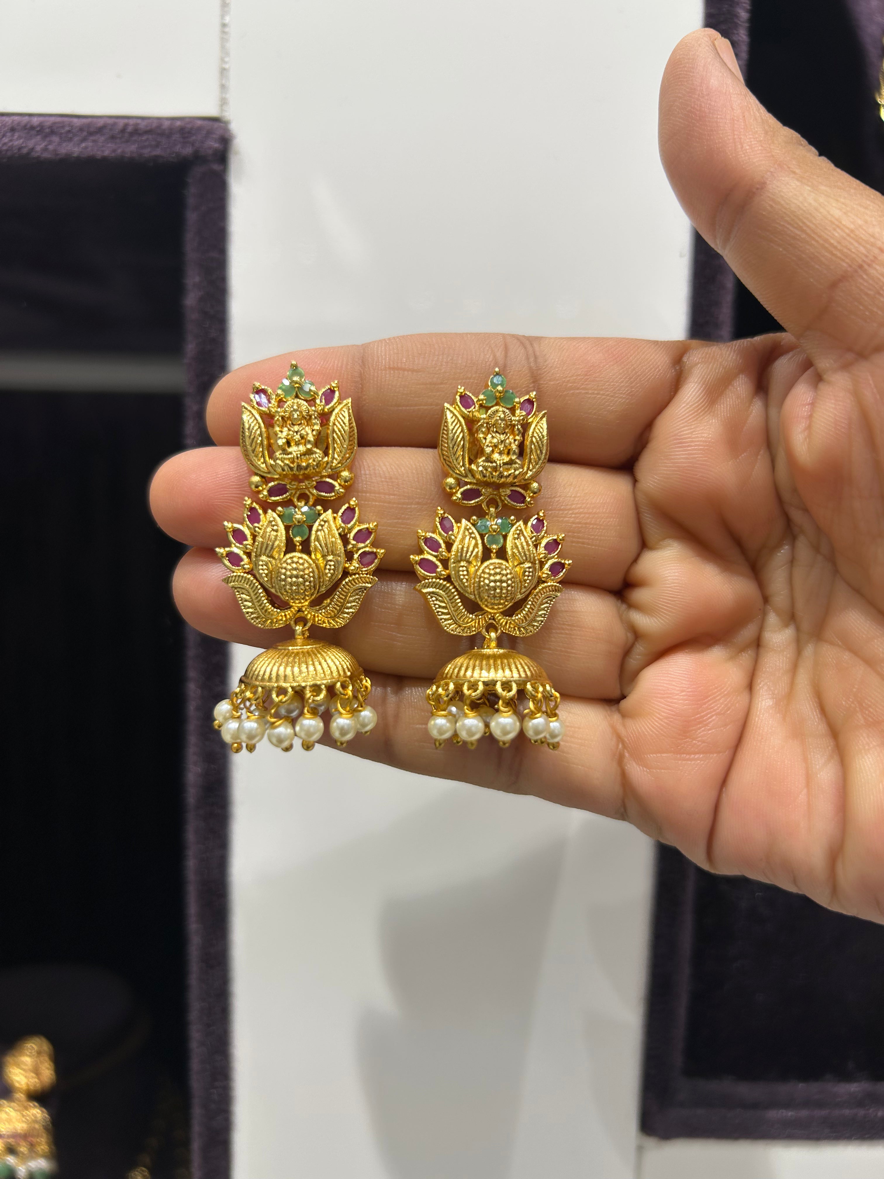 Beautiful Lakshmi devi ear hangings with pushback