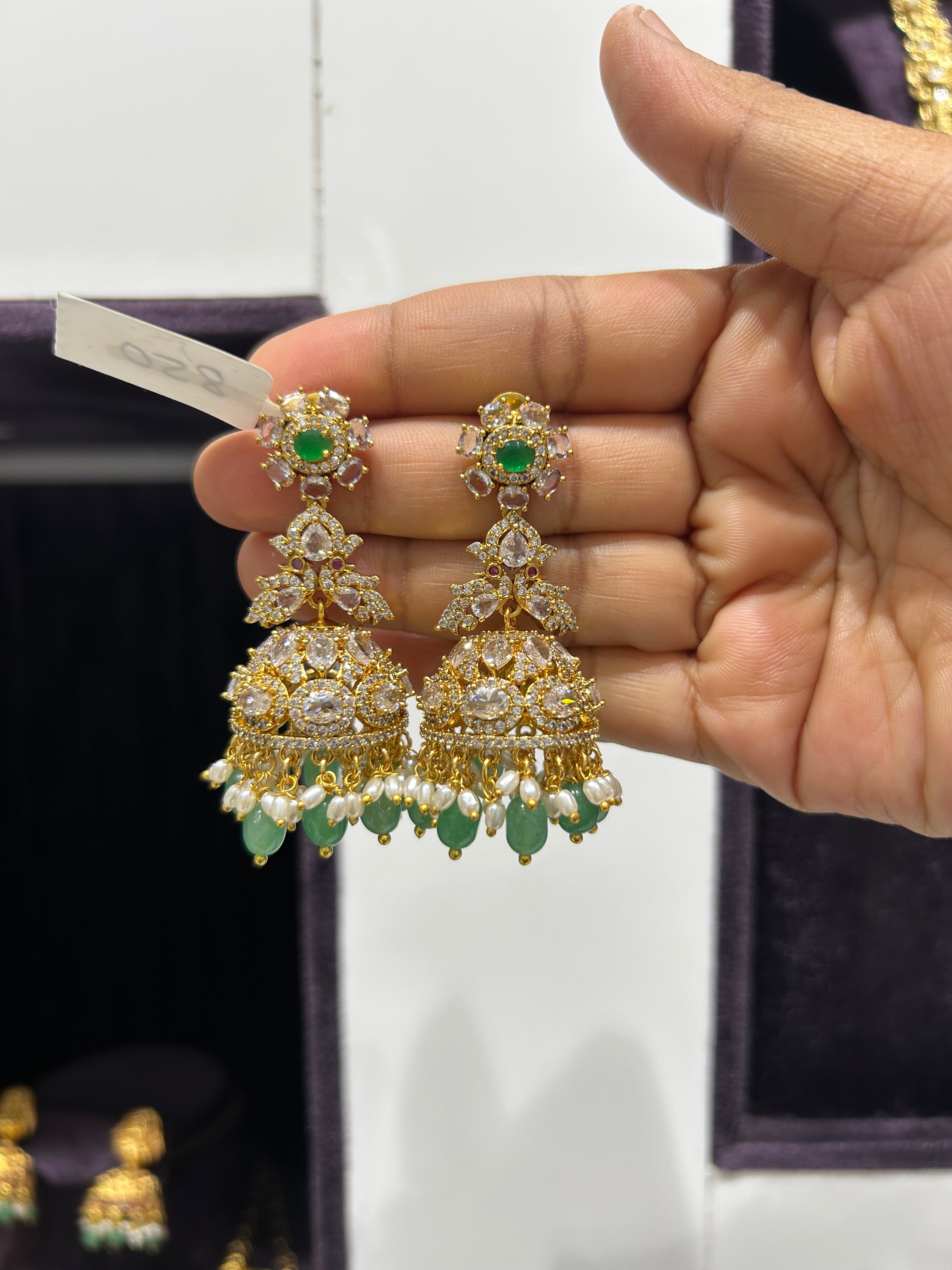 Beautiful CZ stones pushback jumkis with aqua beads finishing