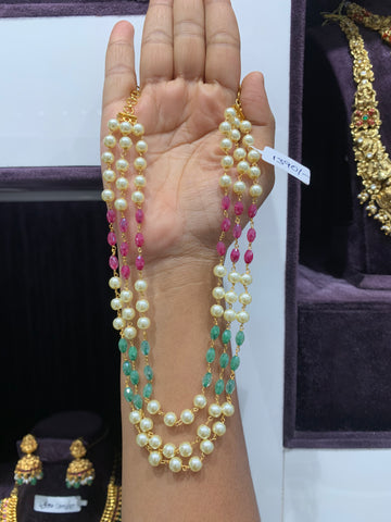 Beautiful 3 layers pearls & crystal beads mala 18 to 20 inchs long