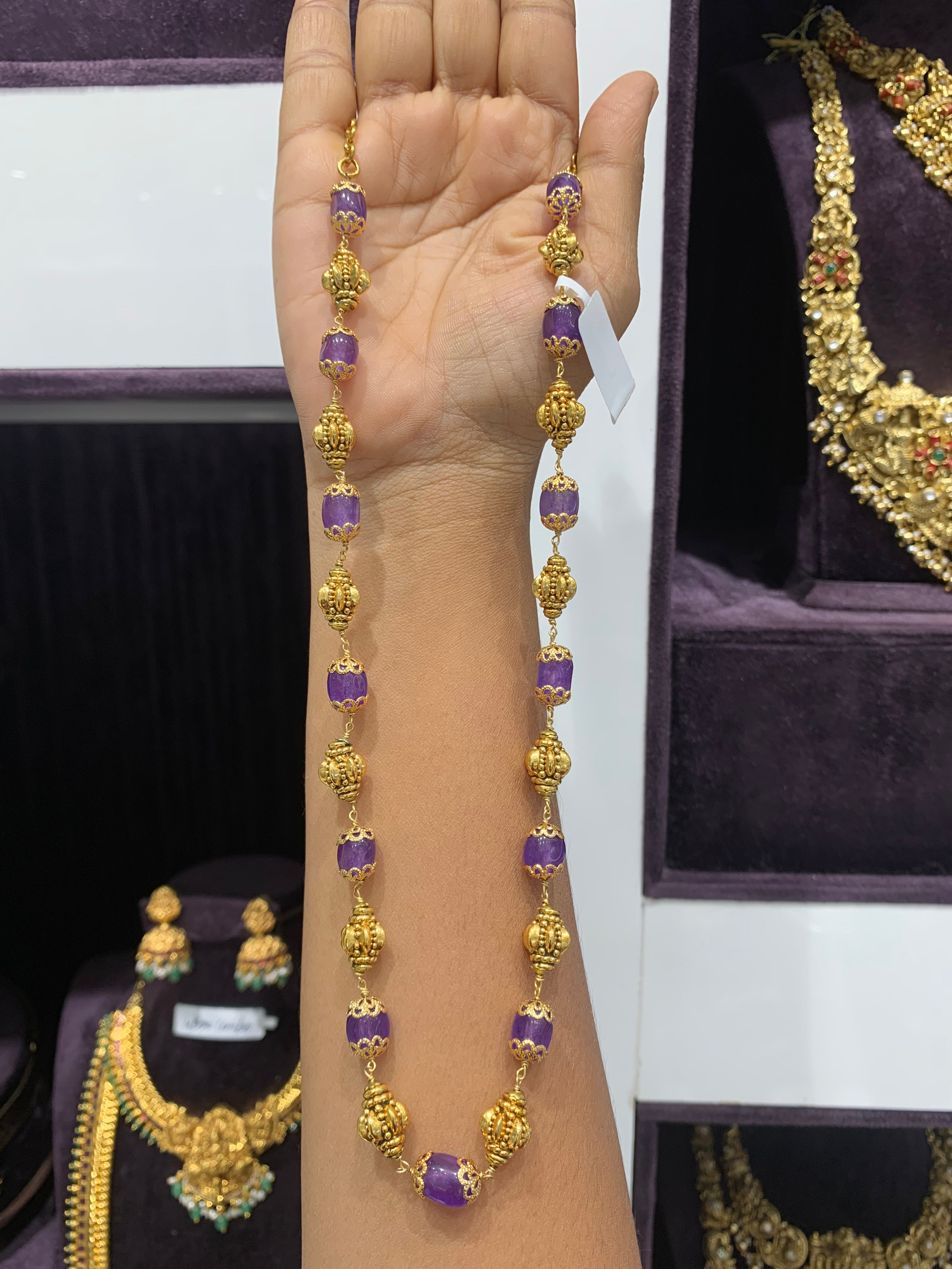 Beautiful nakshi balls & purple color beads mala 18 inchs long