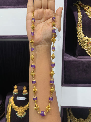 Beautiful nakshi balls & purple color beads mala 18 inchs long