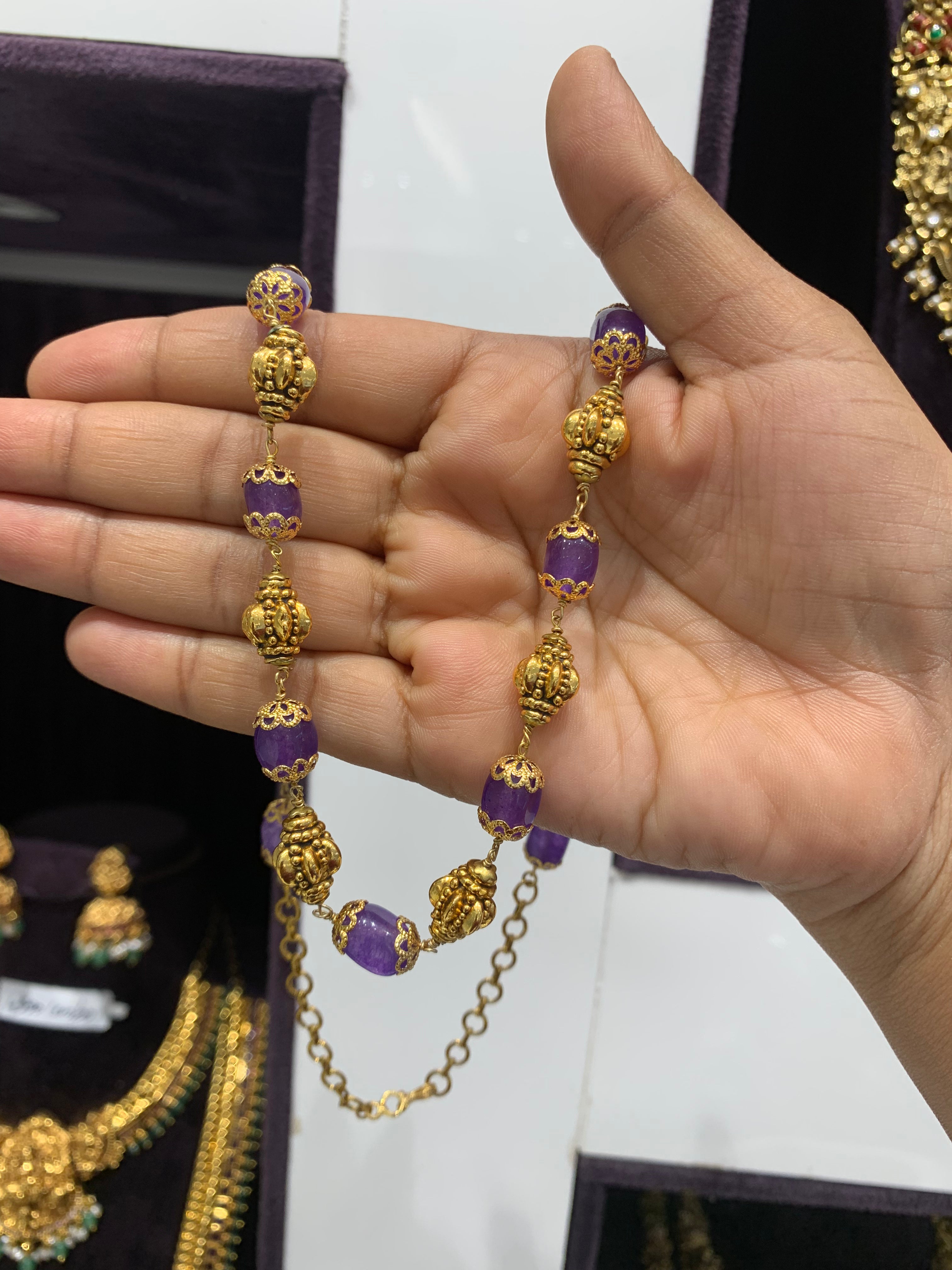 Beautiful nakshi balls & purple color beads mala 18 inchs long