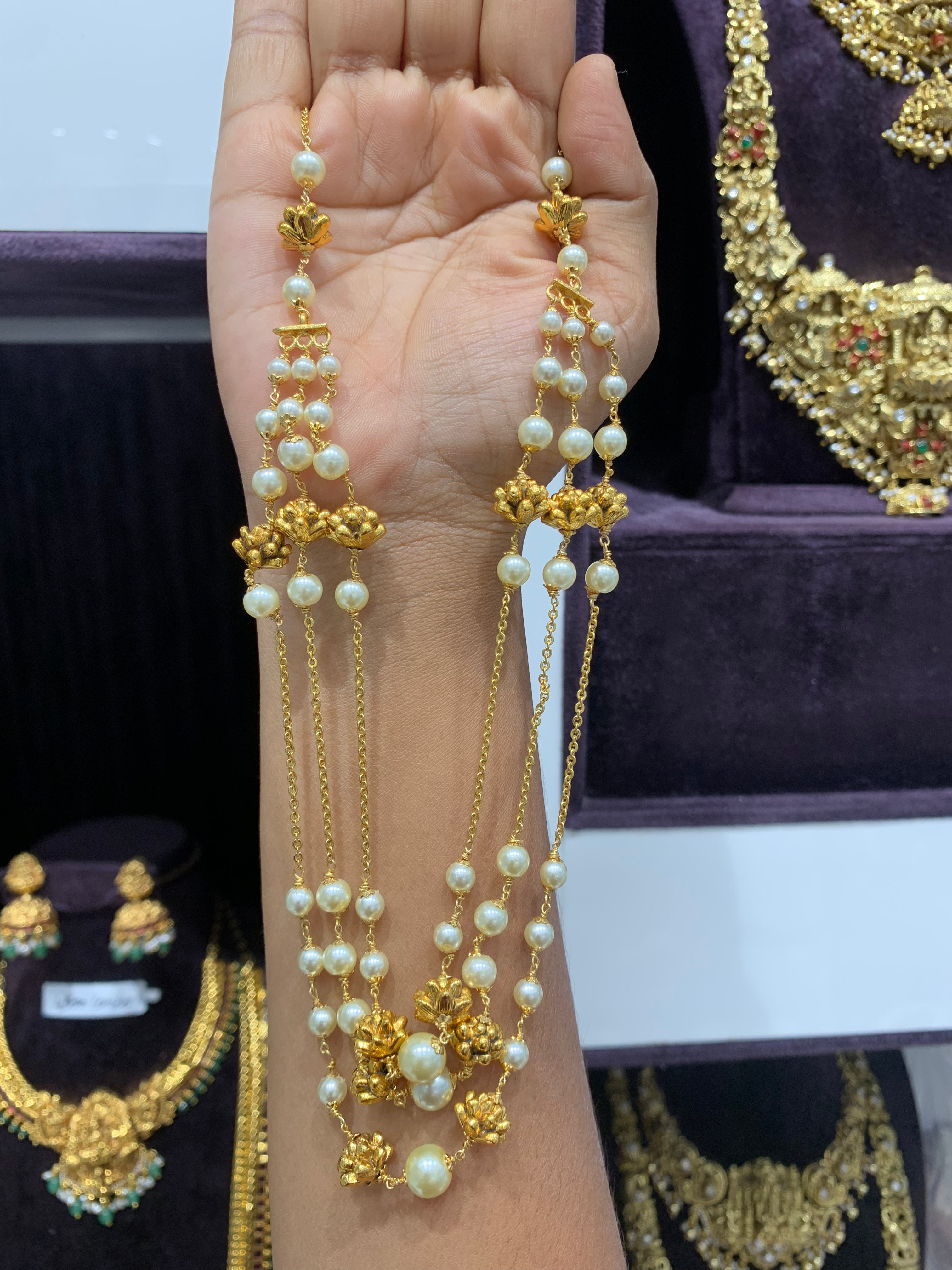 Beautiful 3 steps nakshi balls & pearls mala 18 to 20 inchs long