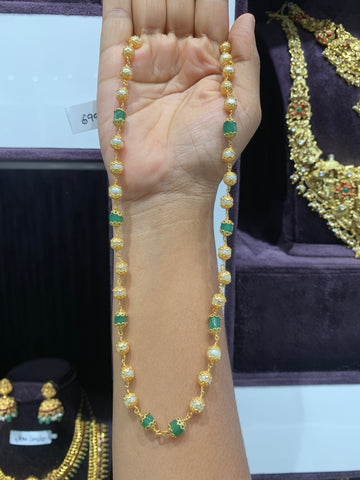 Beautiful green beads & white pearls mala 18 inchs long