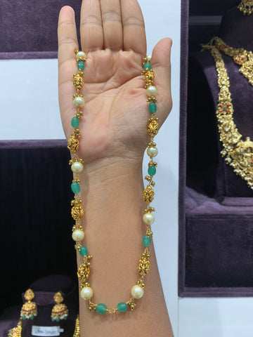 Beautiful nakshi balls & green beads mala 18 inchs long
