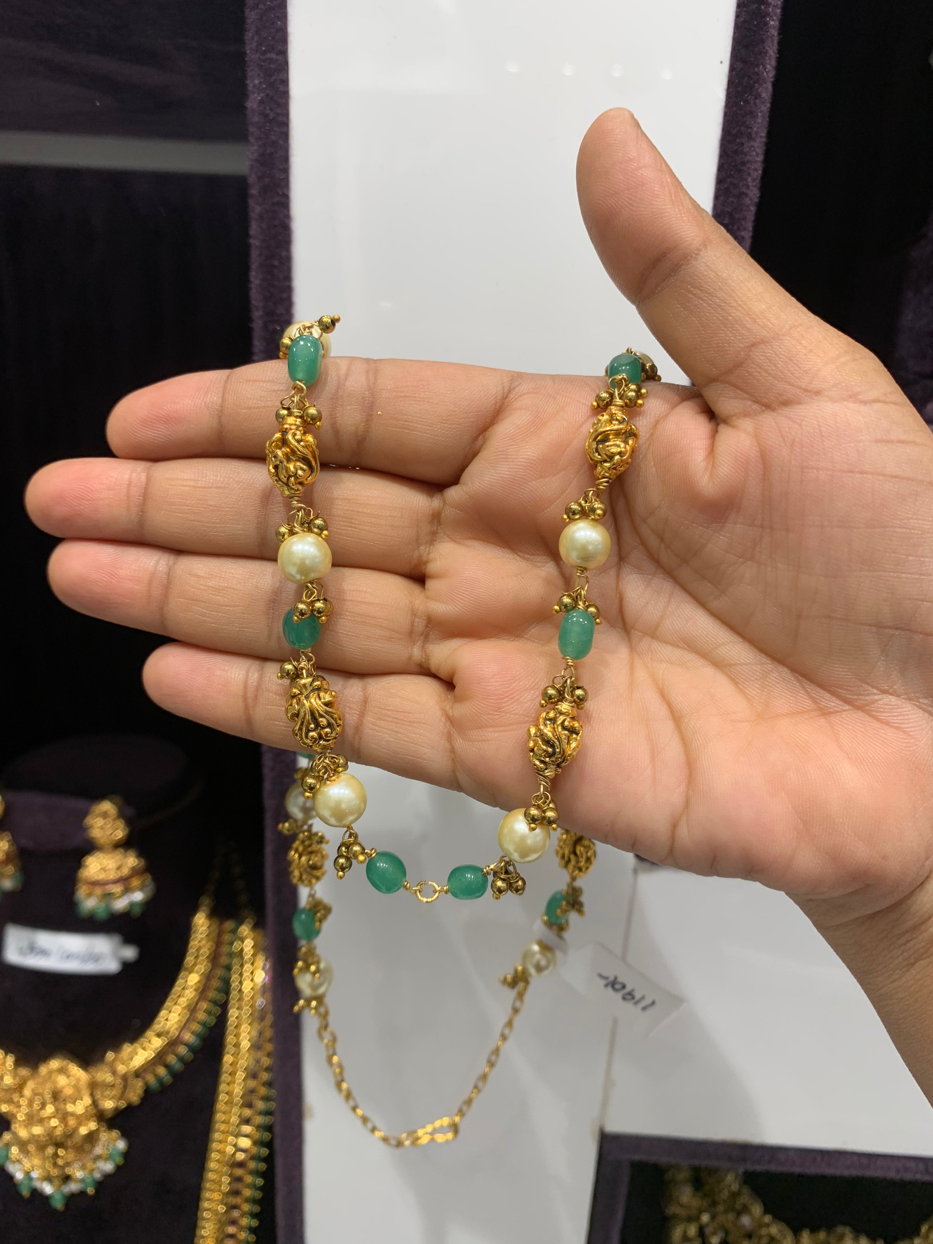 Beautiful nakshi balls & green beads mala 18 inchs long