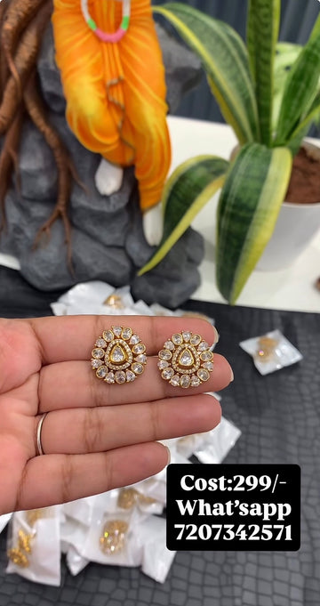 Beautiful uncut stone studs with pushback