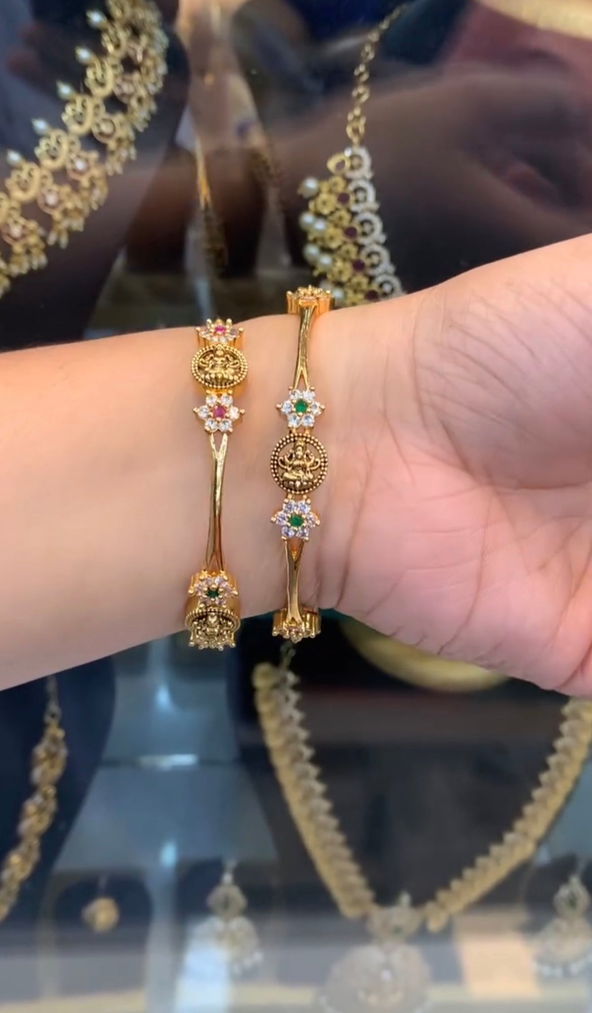 Beautiful Lakshmi devi multi color CZ stone bangles
