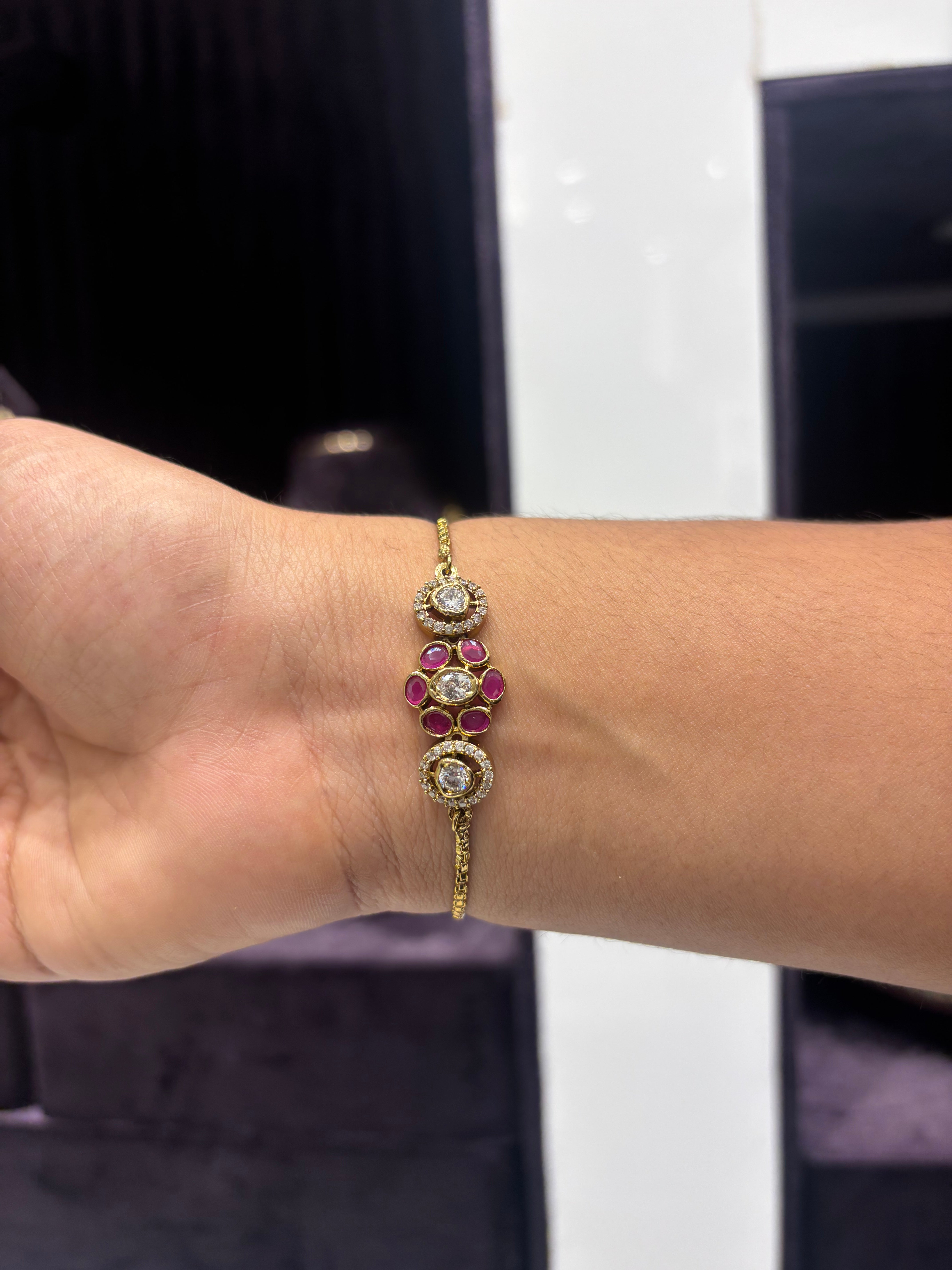 Mehandi Pink stone Bracelet (Free Size)