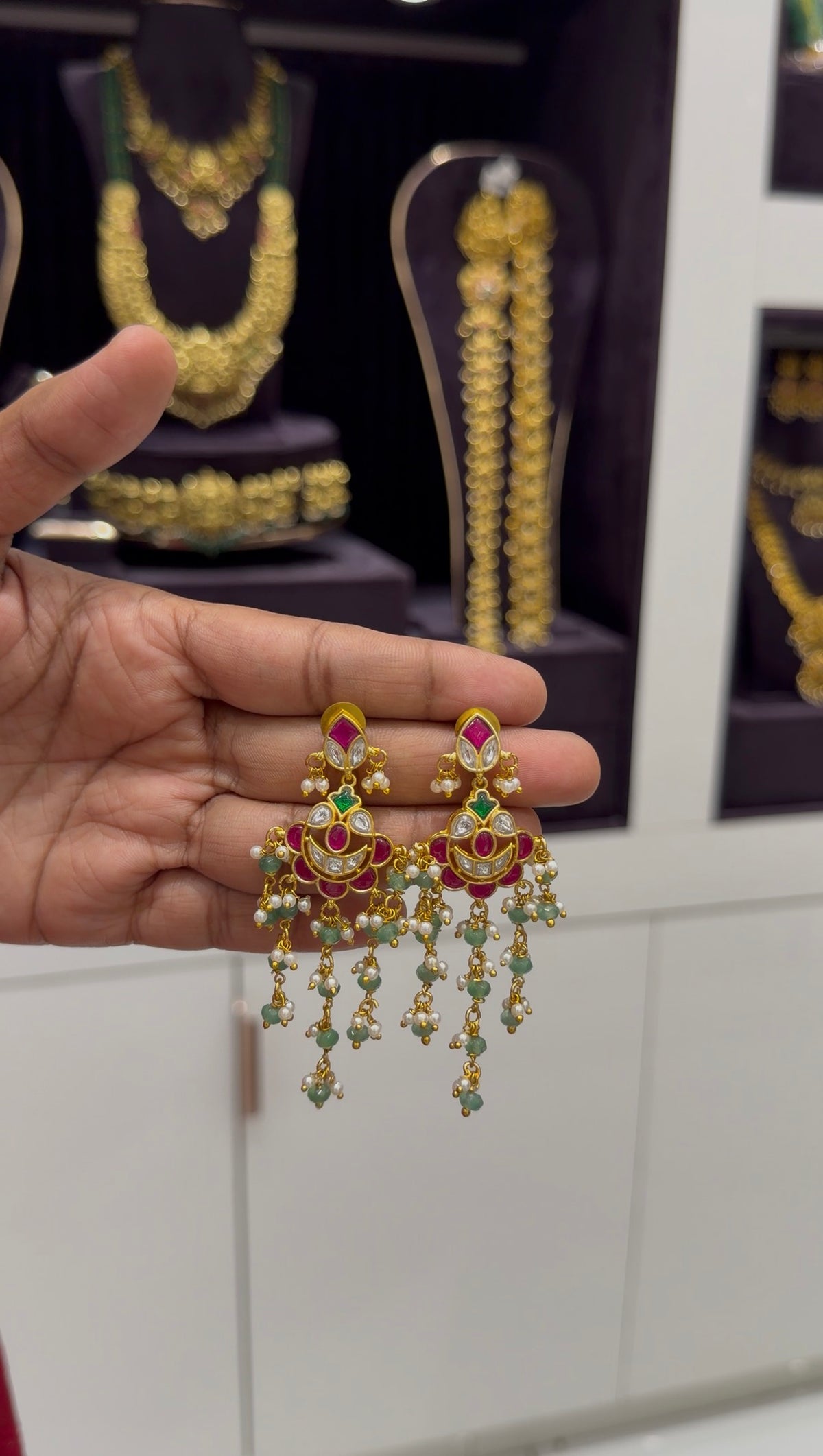 Beautiful jadau kundhan ear hangings with pushback