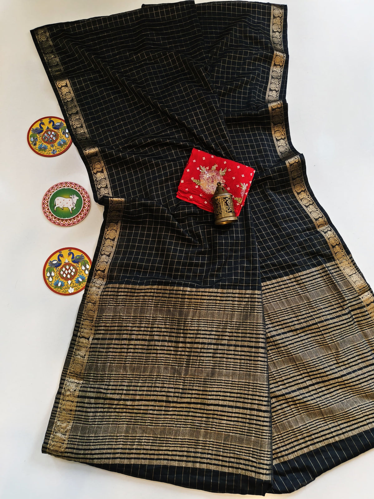 Cotton checks design saree