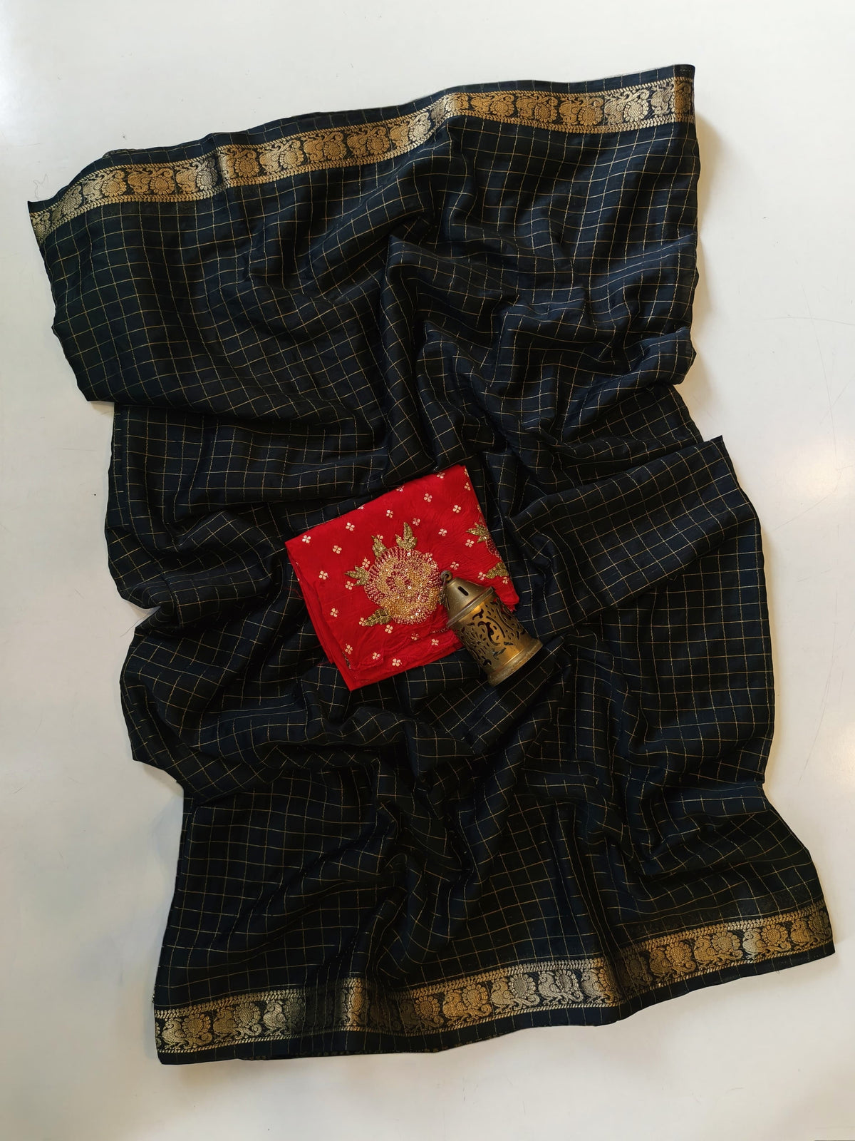 Cotton checks design saree