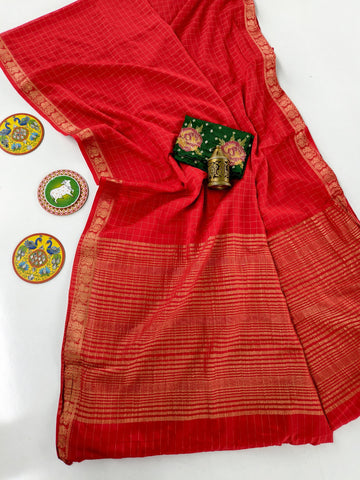 Cotton checks design saree