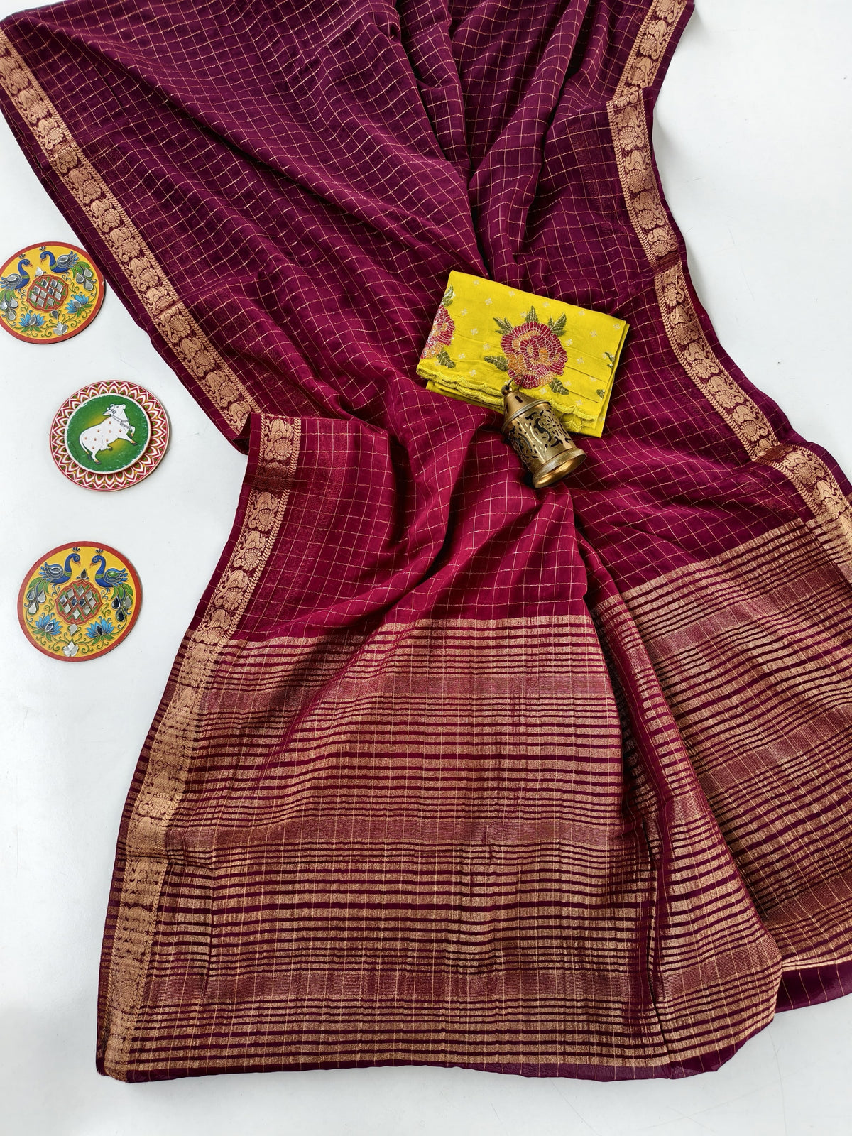 Cotton checks design saree
