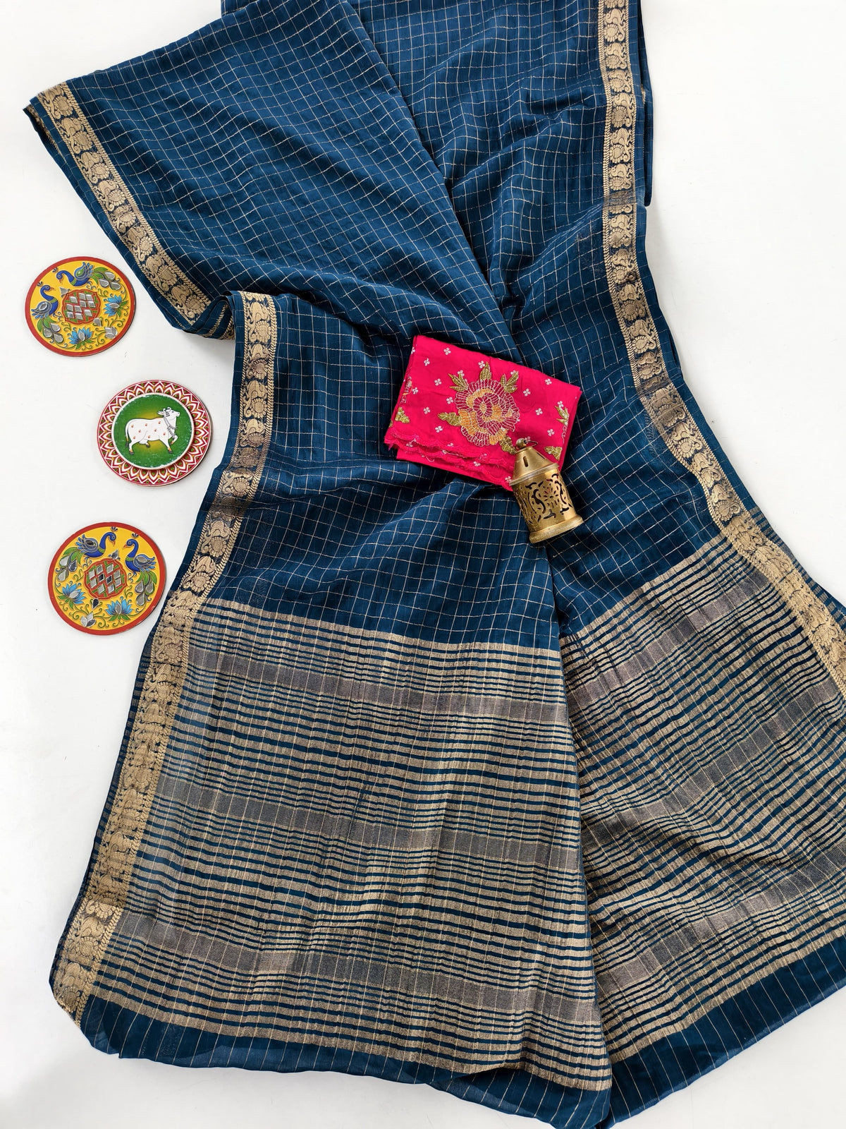 Cotton checks design saree