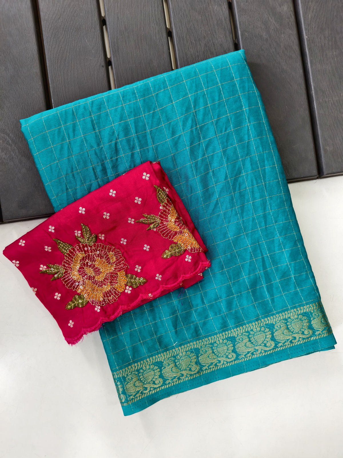 Cotton cheks design saree