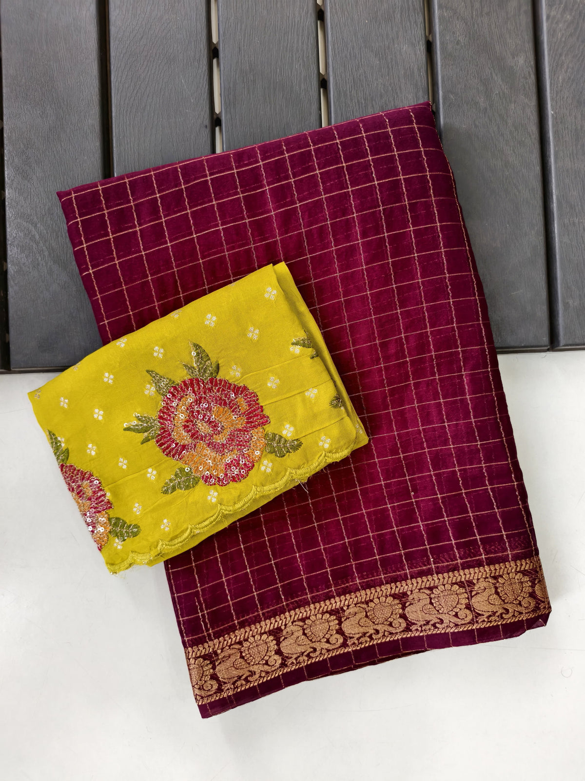 Cotton checks design saree