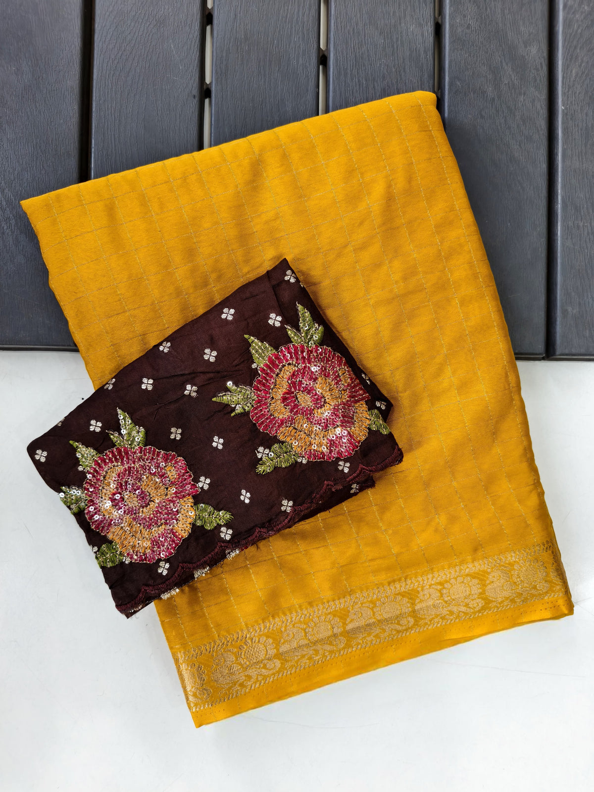 Cotton cheks design saree