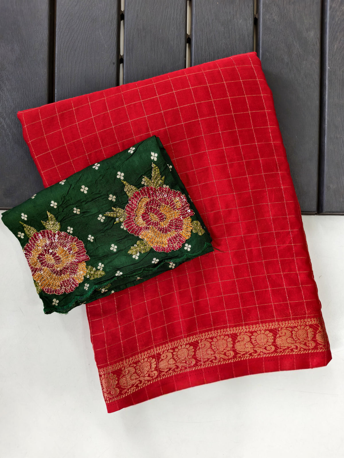 Cotton checks design saree
