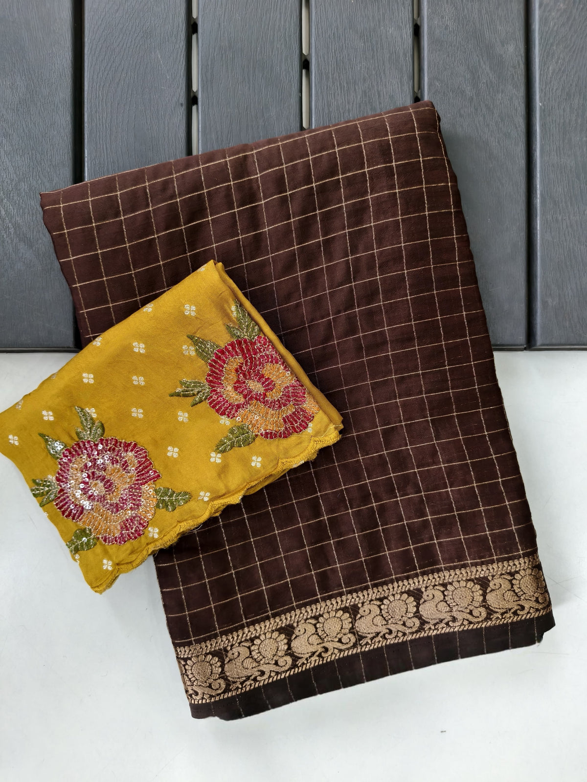 Cotton checks design saree
