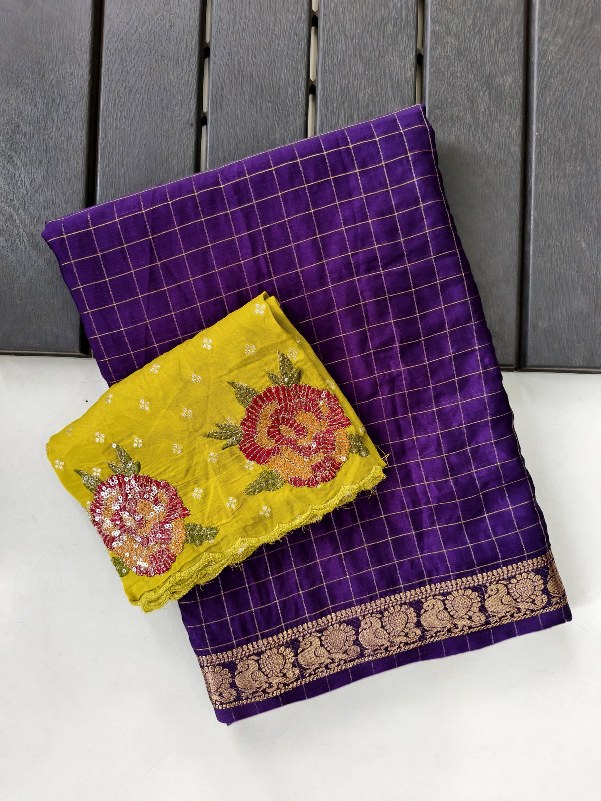 Cotton cheks design saree