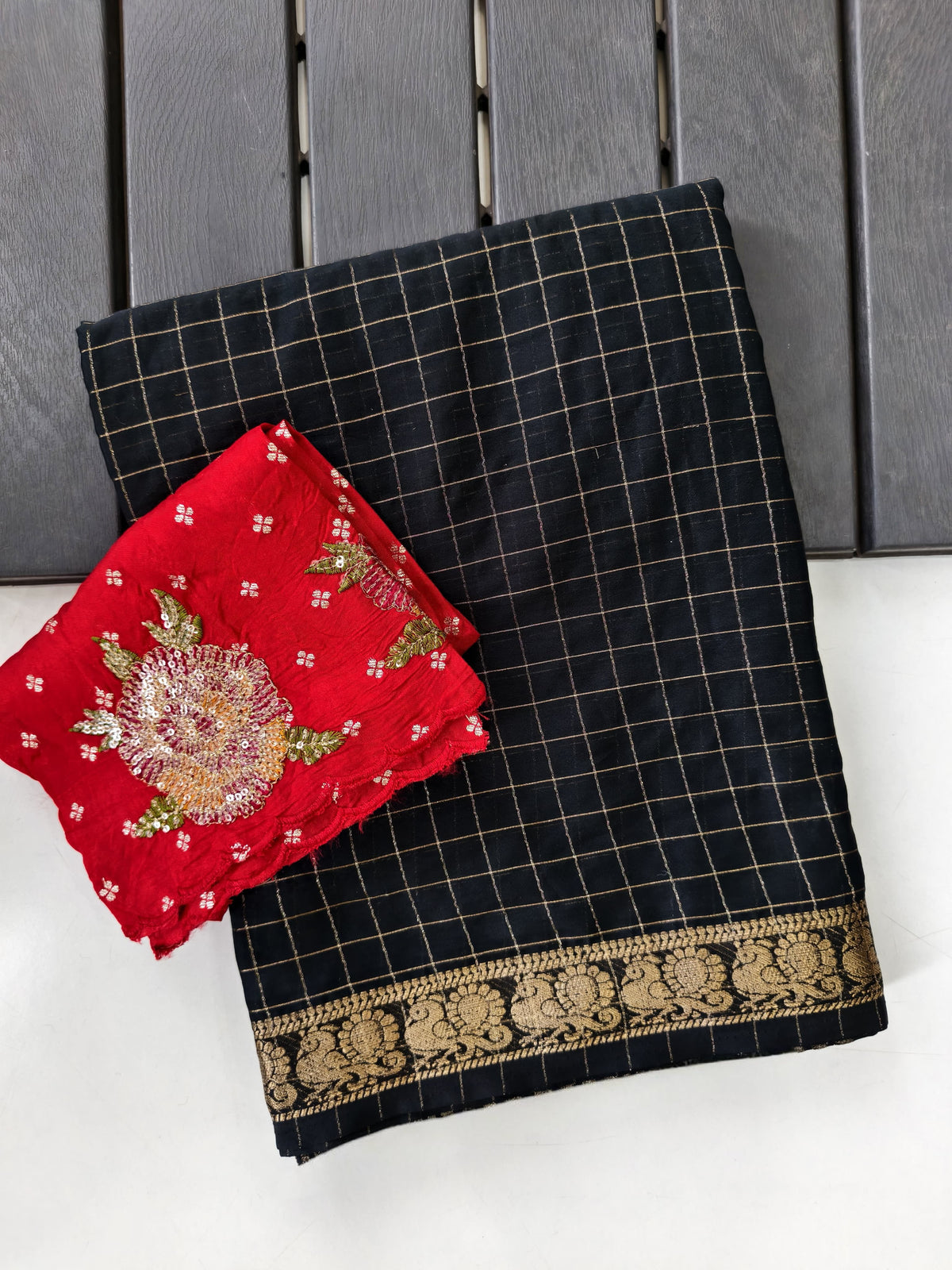 Cotton checks design saree
